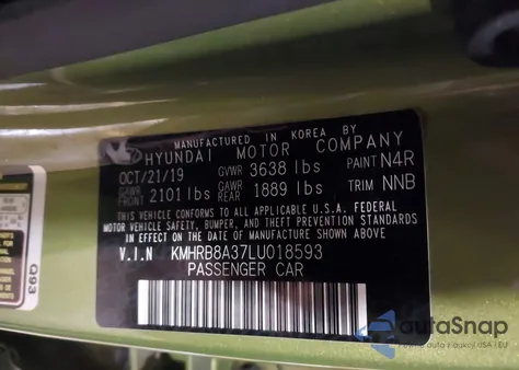 2020 Hyundai Venue Se z USA, uszkodzony, nr VIN KMHRB8A37LU018593